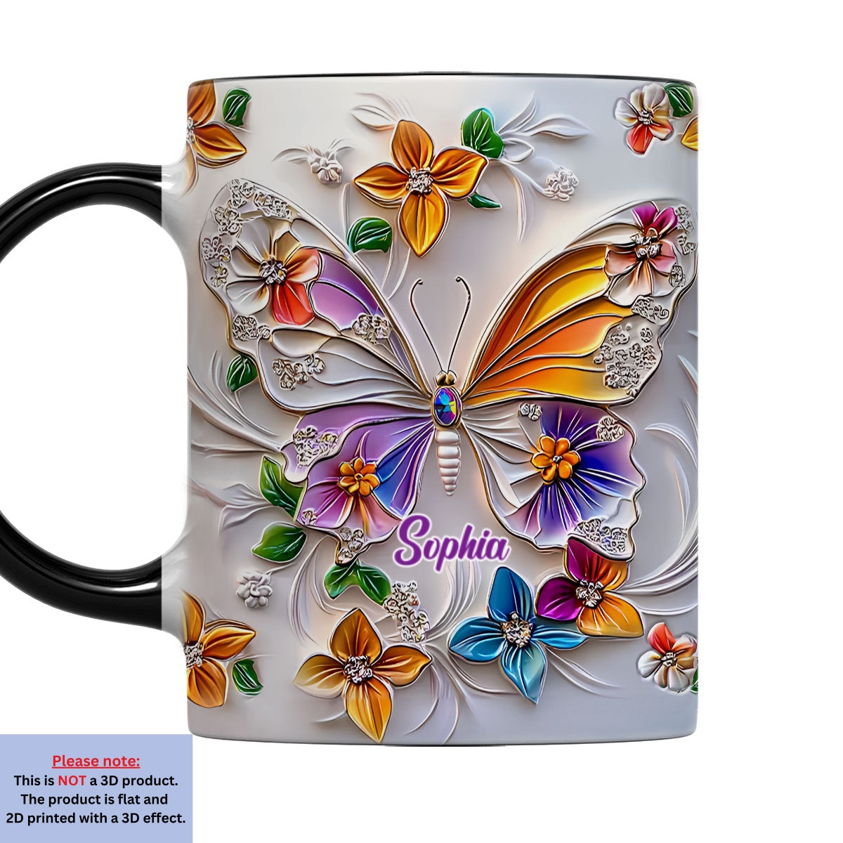 Custom Best Friend, Christmas & Birthday Friendship Keepsake Gift • Stunning Butterfly - Personalized 3D Inflated Effect Accent Mug