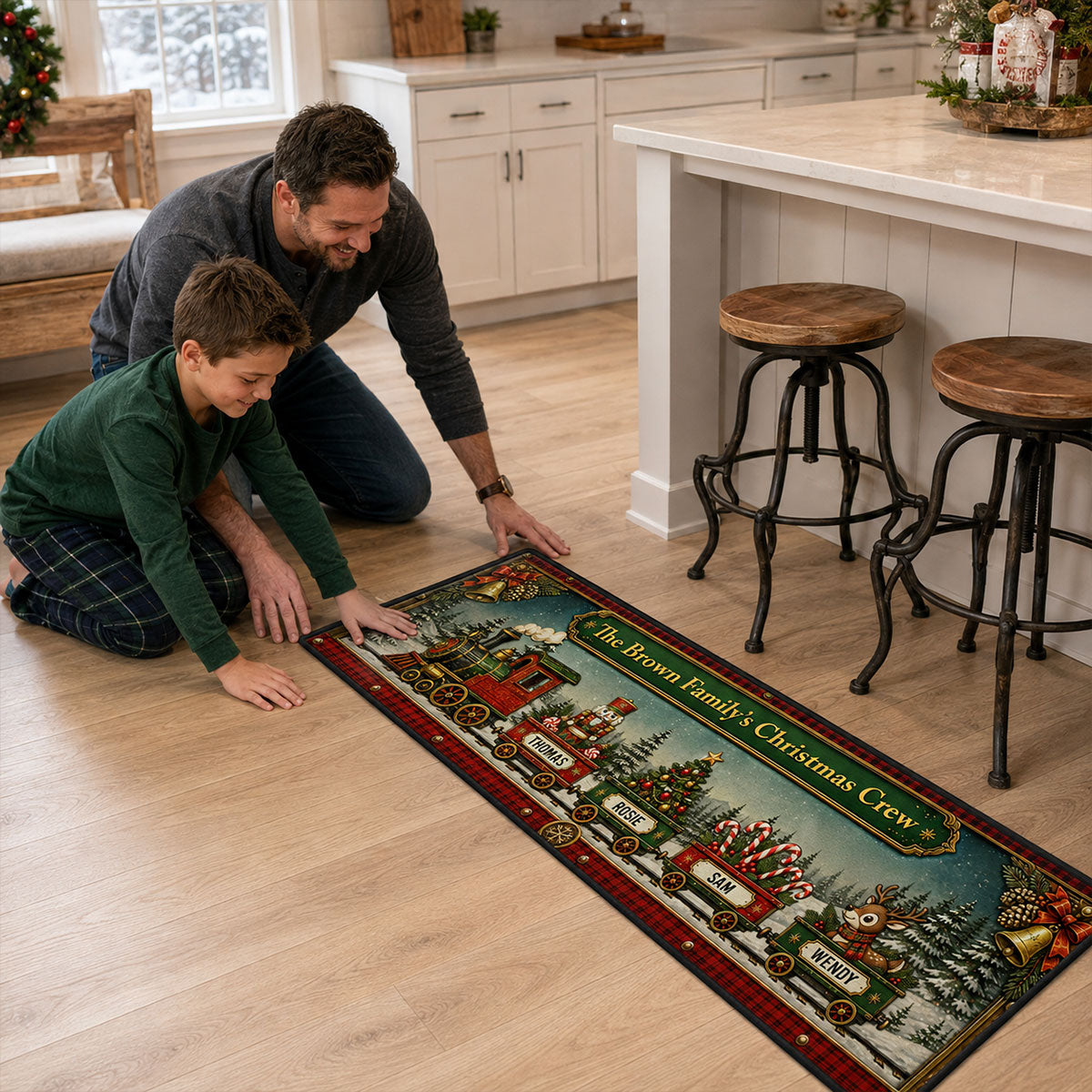Custom Family Name Christmas Rug, Holiday Gift For Family Members • Christmas Family Journey - Personalized Runner Rug