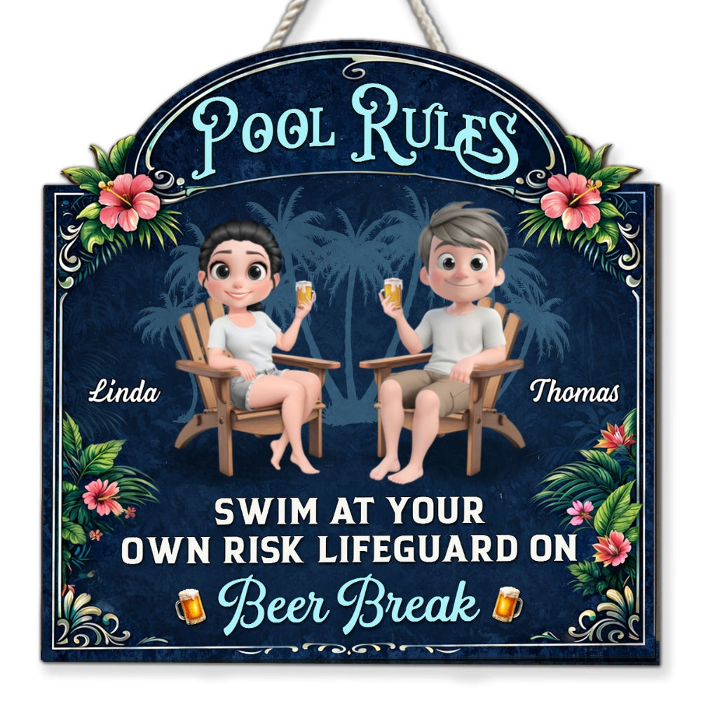 Custom Home & Wall Decor, Birthday & Christmas Gift • Poolside Paradise Version 2 - Personalized Wood Sign