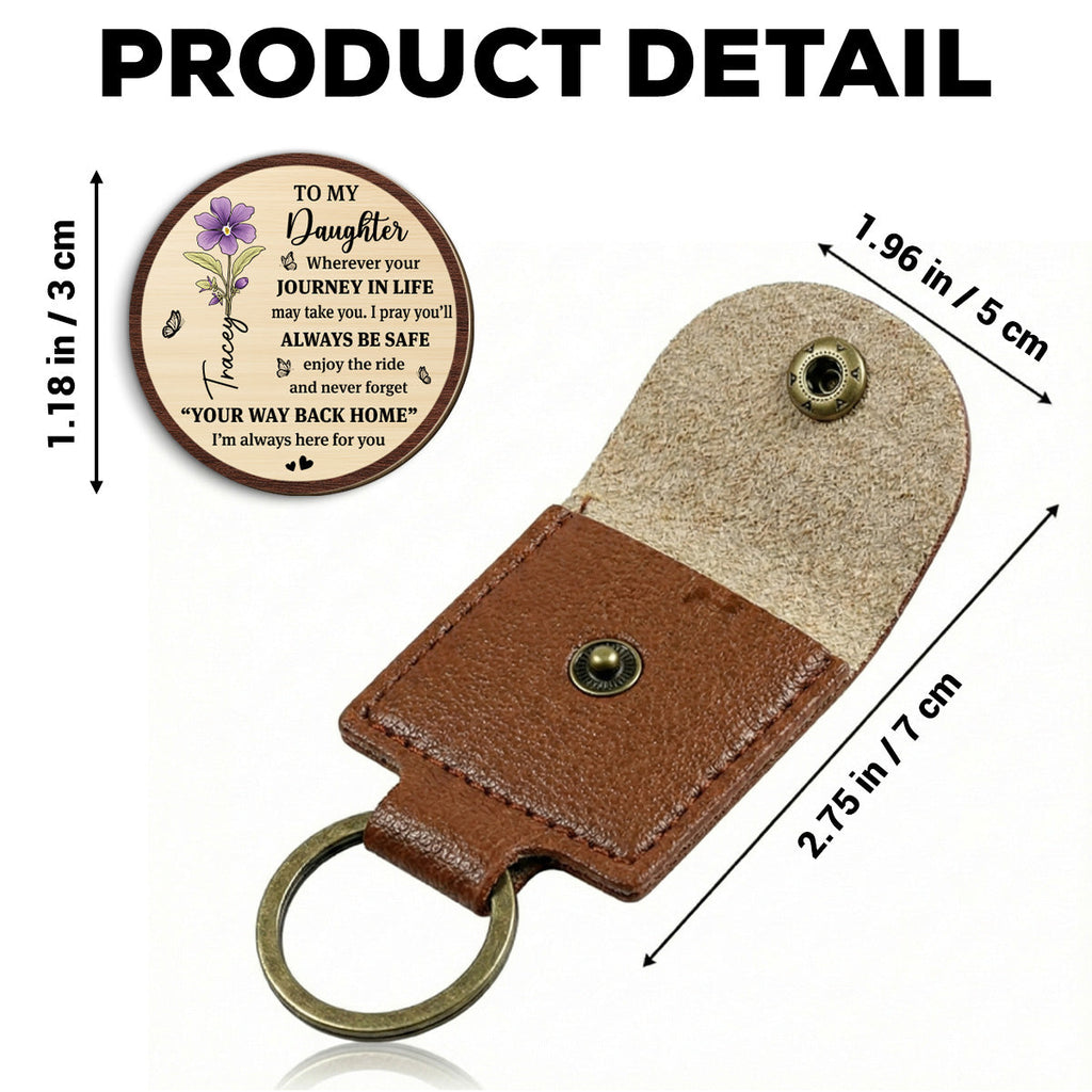 Custom Daughter Coin Keychain, Mother's Day Birthday Gifts • Way Back Home - Personalized Wooden Pocket Hug