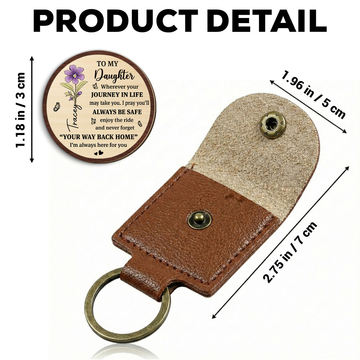 Custom Daughter Coin Keychain, Mother's Day Birthday Gifts • Way Back Home - Personalized Wooden Pocket Hug