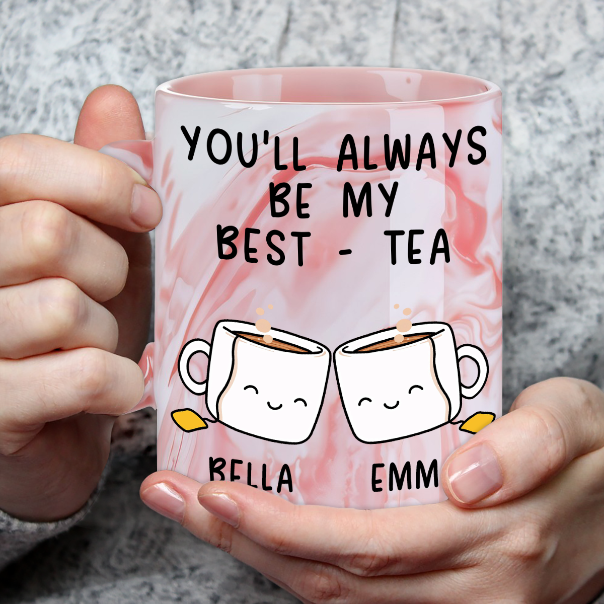 Custom Best Friend, Christmas & Birthday Friendship Keepsake Gift • My Best Tea - Personalized Pink Marble Mug