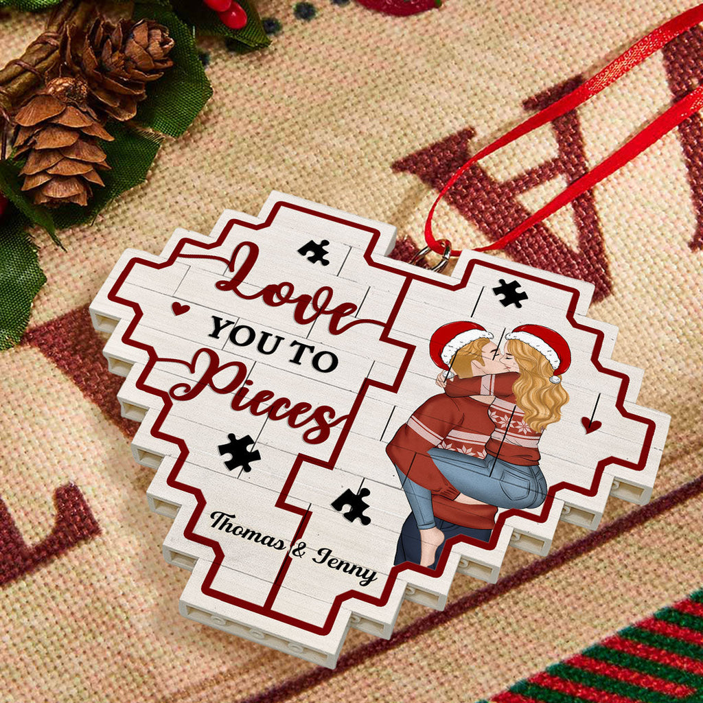 Custom Couple Christmas Ornament, Anniversary Gift •  Love You To Pieces - Personalized 3D Effect Heart Puzzle Ornament