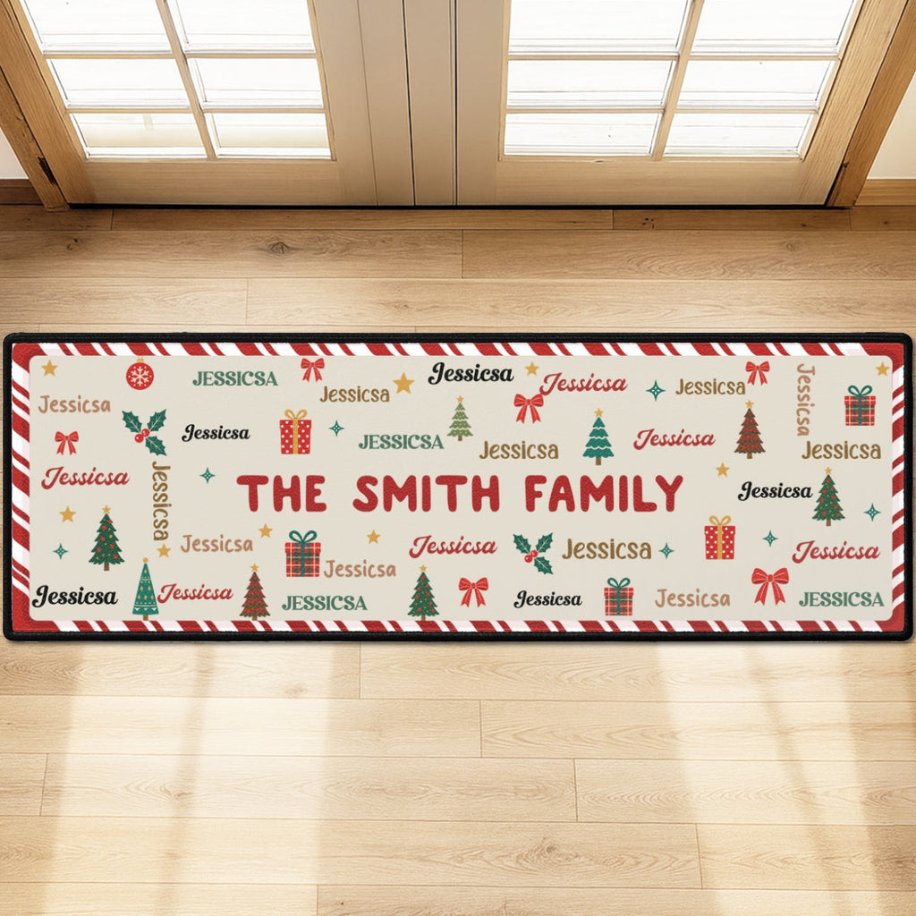 Custom Family Name Christmas Rug, Holiday Gift For Family Members • Family Name Christmas - Personalized Runner Rug