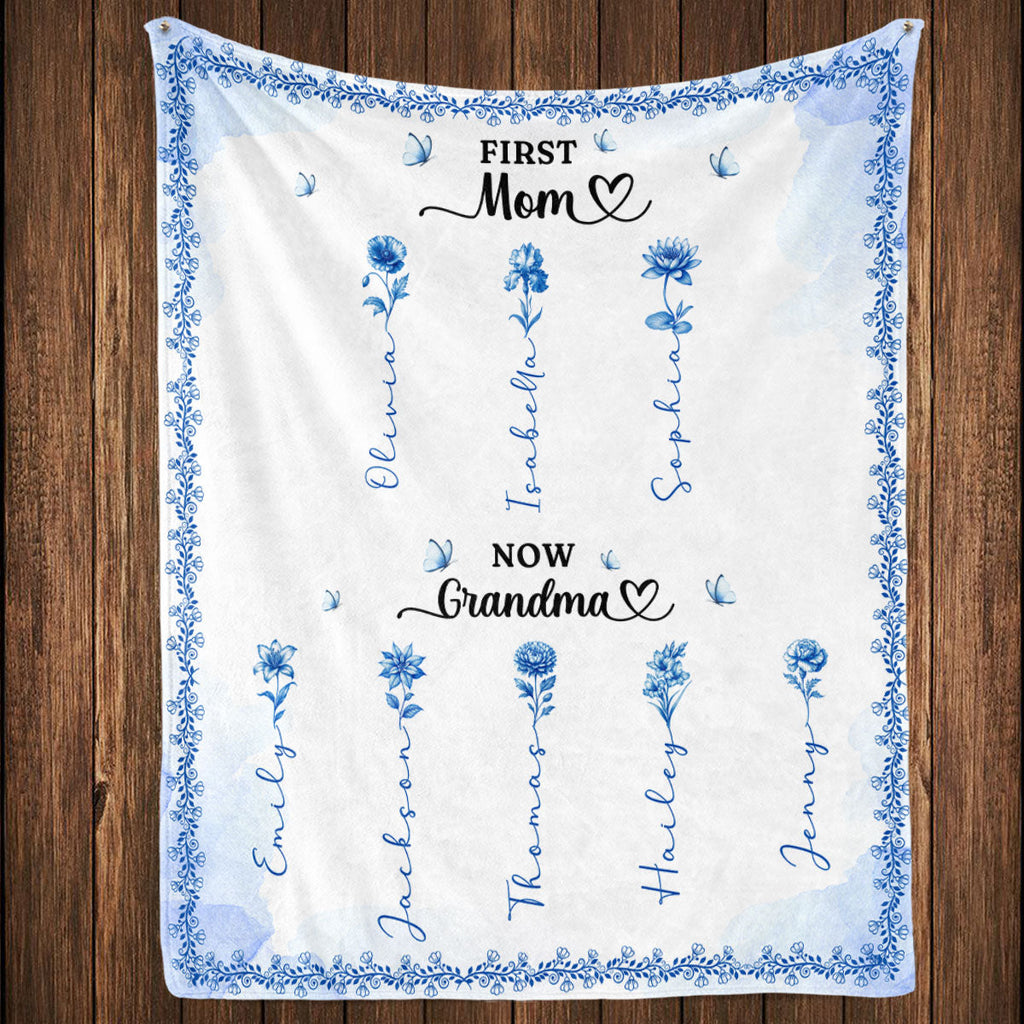 First And Now Blue - Personalized Fleece Blanket