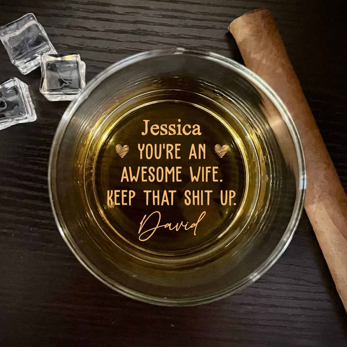 Custom Christmas Anniversary Birthday Drinkware Gifts for Wife • Awesome Wife - Personalized Engraved Whiskey Glass