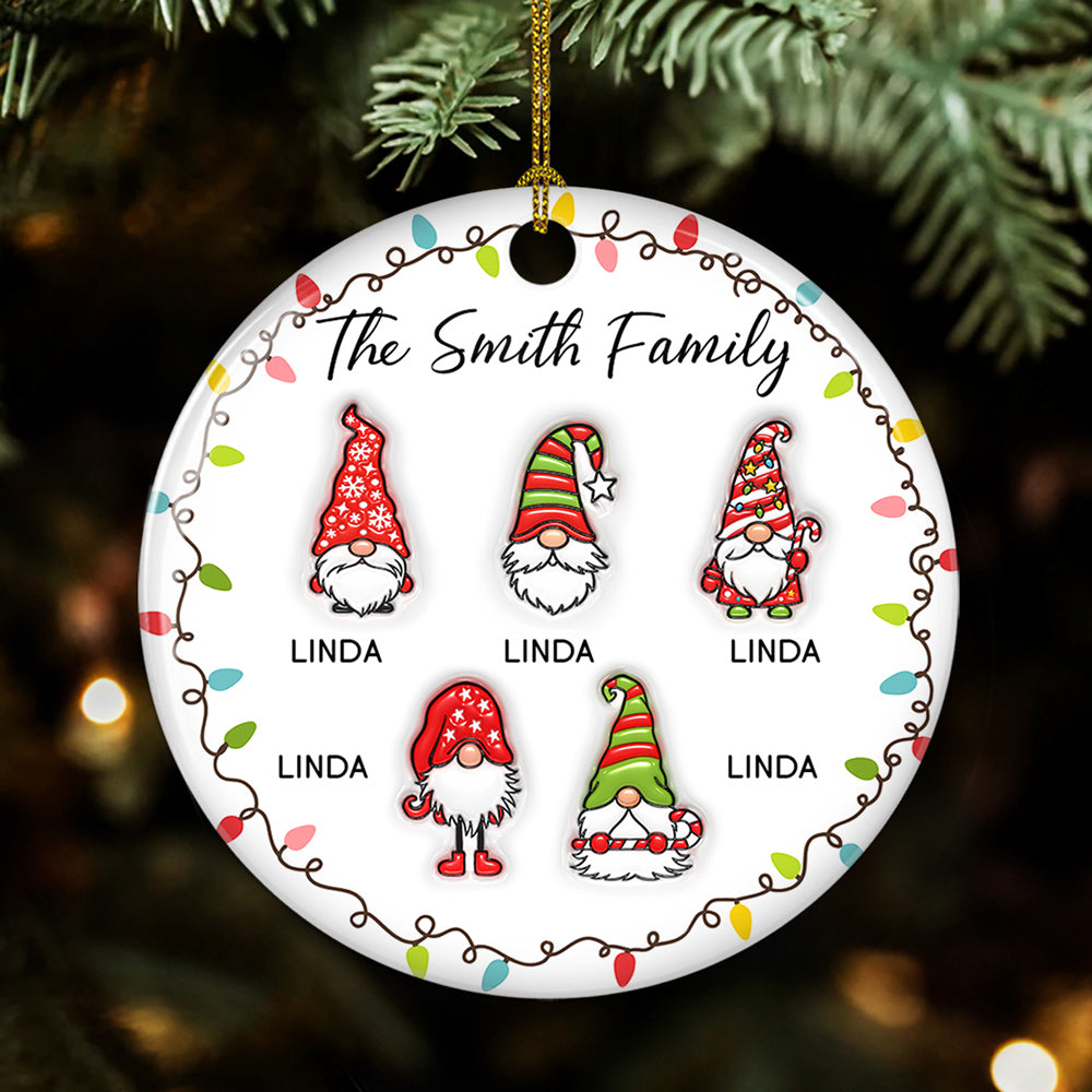 Custom Family Ornament, Christmas Gift for Family Members •  Christmas Gnomes Family - Personalized 3D Inflated Effect Ceramic Ornament