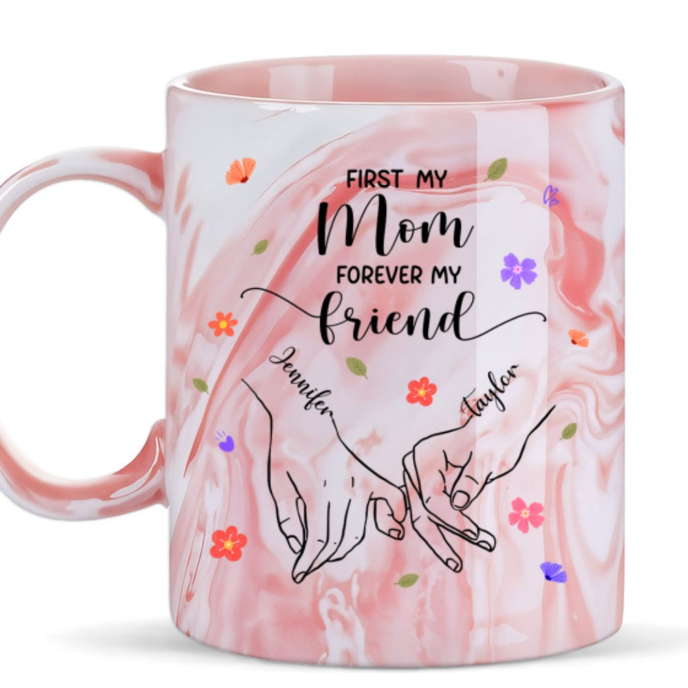 Custom Mother's Day Gift for Mom & Grandma • Forever My Friend - Personalized Pink Marble Mug