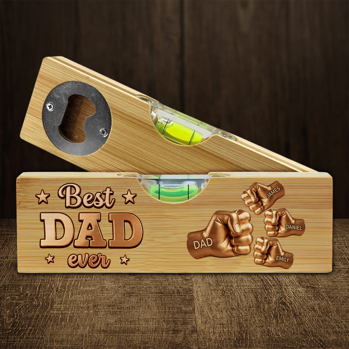 Gold Best Dad - Personalized Wooden Spirit Level Bottle Opener