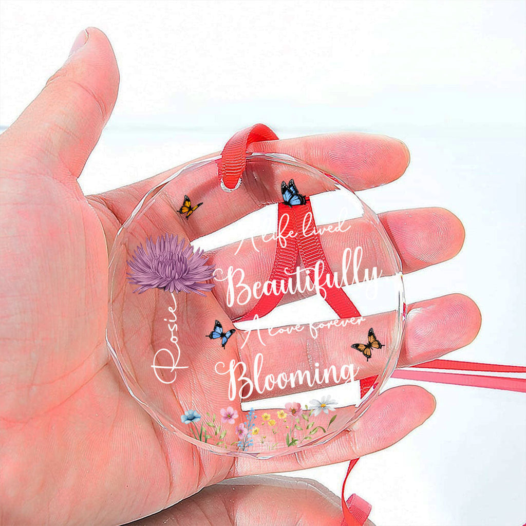 Custom Keepsake Christmas Ornament •  Forever Blooming In Memories - Personalized Glass Ornament