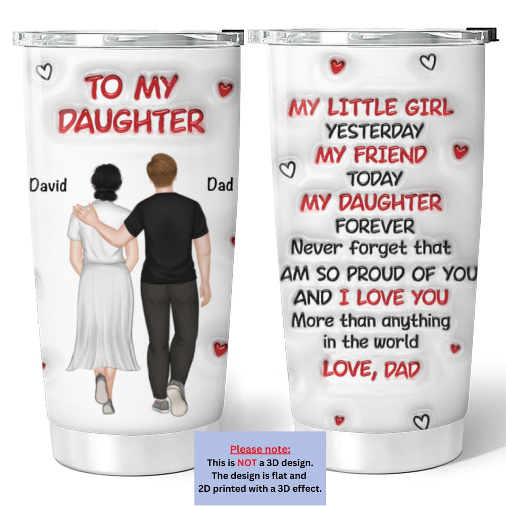Custom Christmas Birthday Gifts For Daughter • Hug From Dad - Personalized 3D Inflated Effect Tumbler