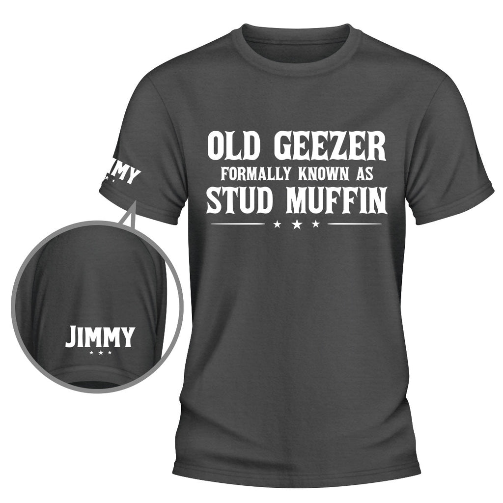 Custom Christmas & Birthday Gift for Dad, Grandpa • Stud Muffin - Personalized Shirt With Design On Sleeve