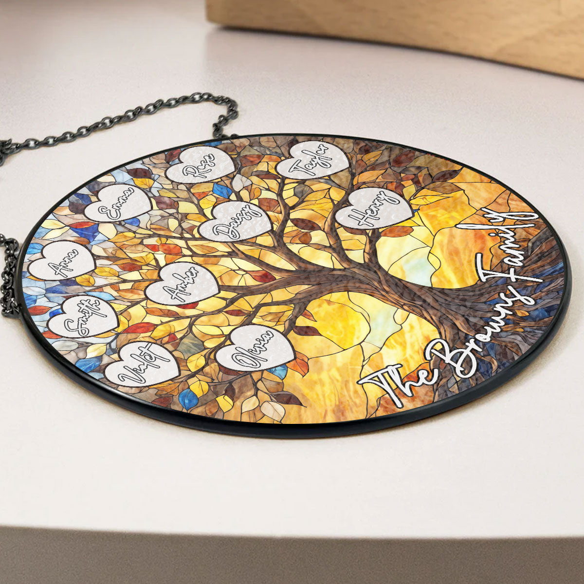 Custom Name Hanging Decor, Birthday Housewarming Gift • Family Tree Love Grows Here - Personalized Window Hanging Suncatcher