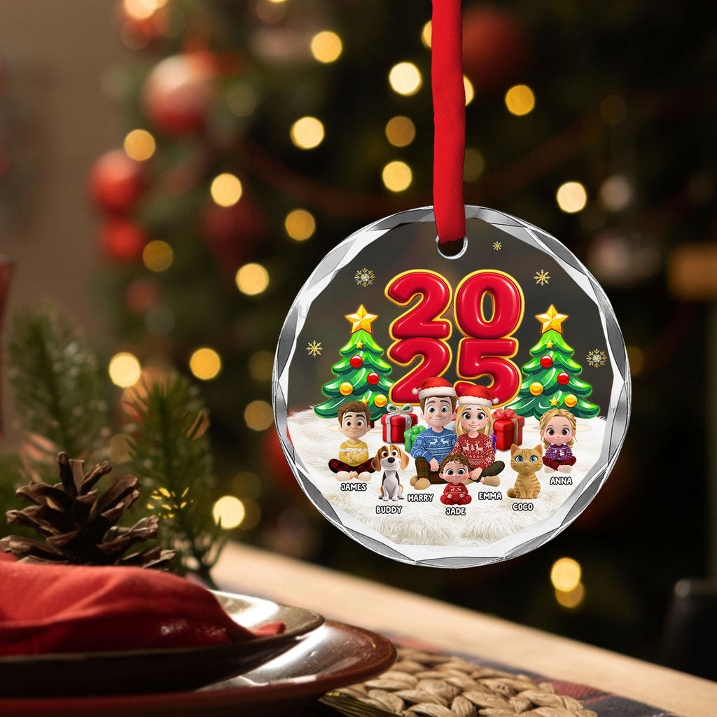 Custom Family Ornament, Christmas Gift for Family Members •  You Me And Our Kid Pet - Personalized Glass Ornament