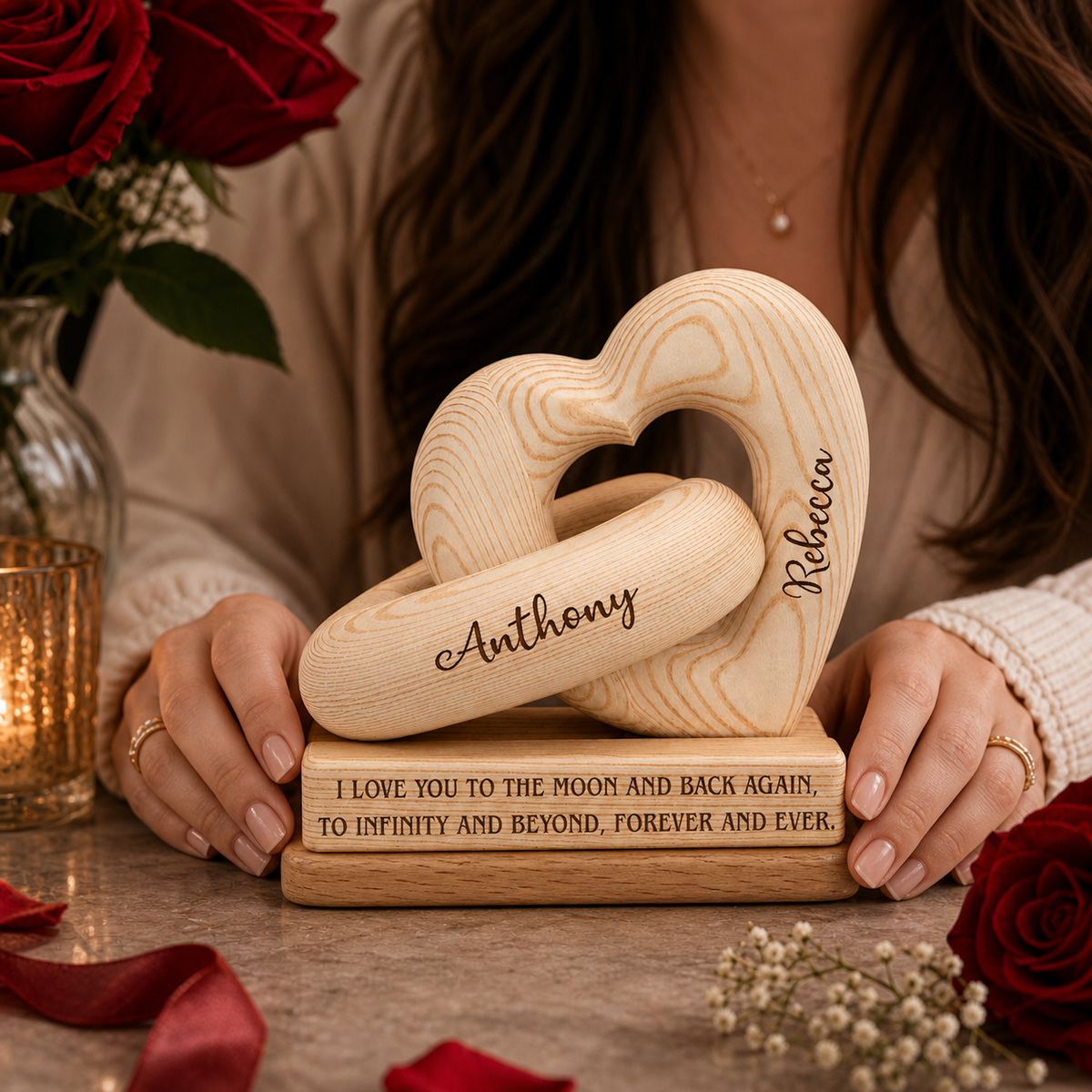 Love You To The Moon And Back - Personalized Heart Sculpture With Base