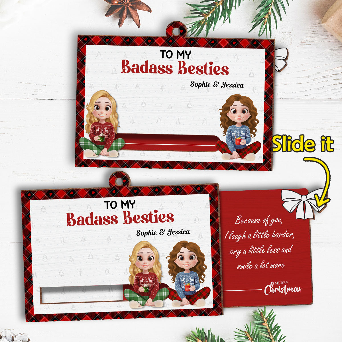Custom Friendship Christmas Ornament, Best Friend Gift •  To My Badass Bestie - Personalized Slide Ornament