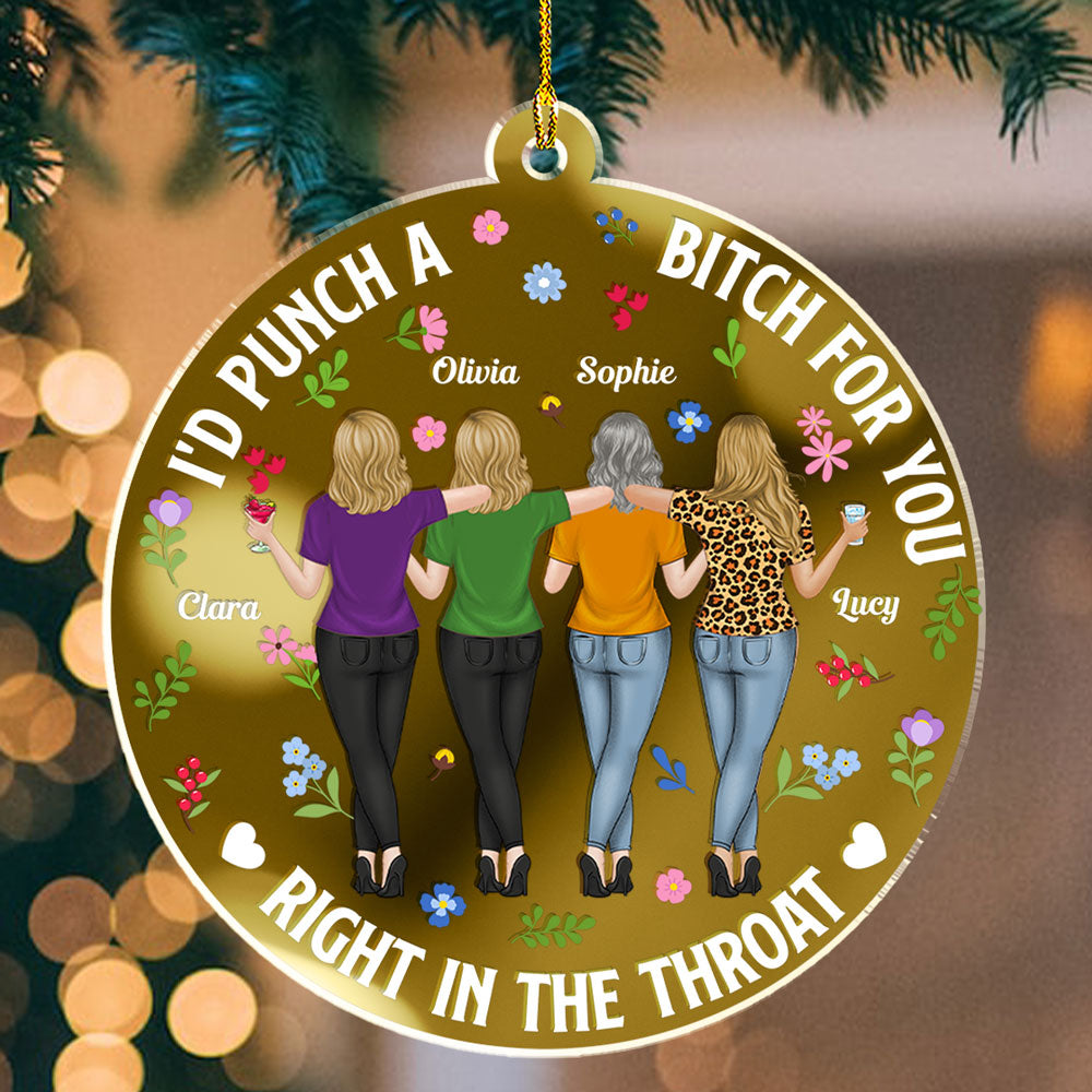 Custom Sister Christmas Ornament •  Punch Bitch Besties - Personalized Mirrored Acrylic Ornament