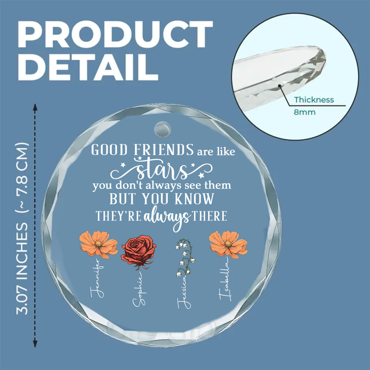 Custom Friendship Christmas Ornament, Best Friend Gift •  Friends Like Stars Christmas - Personalized Glass Ornament