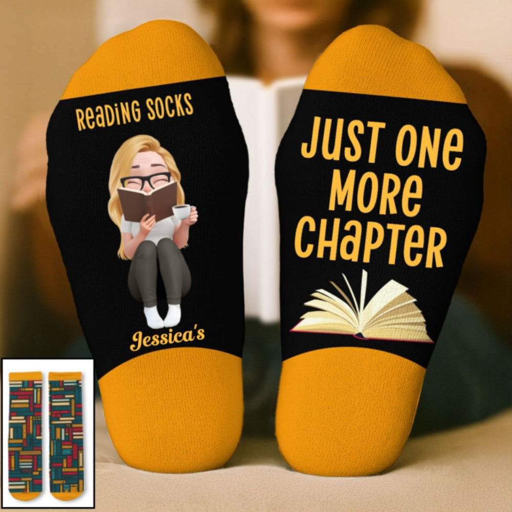 Custom Christmas Birthday Gift For Book Lovers, Bookworms, Readers • Lost in Stories - Personalized Crew Socks
