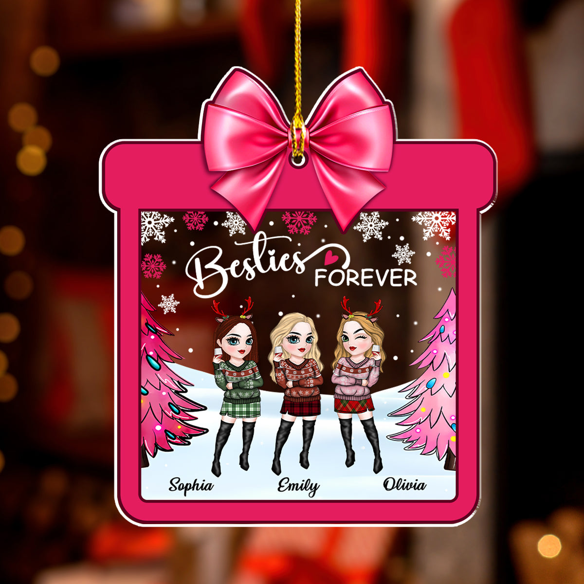 Custom Friendship Christmas Ornament, Best Friend Gift •  Christmas With Besties - Personalized Acrylic Ornament