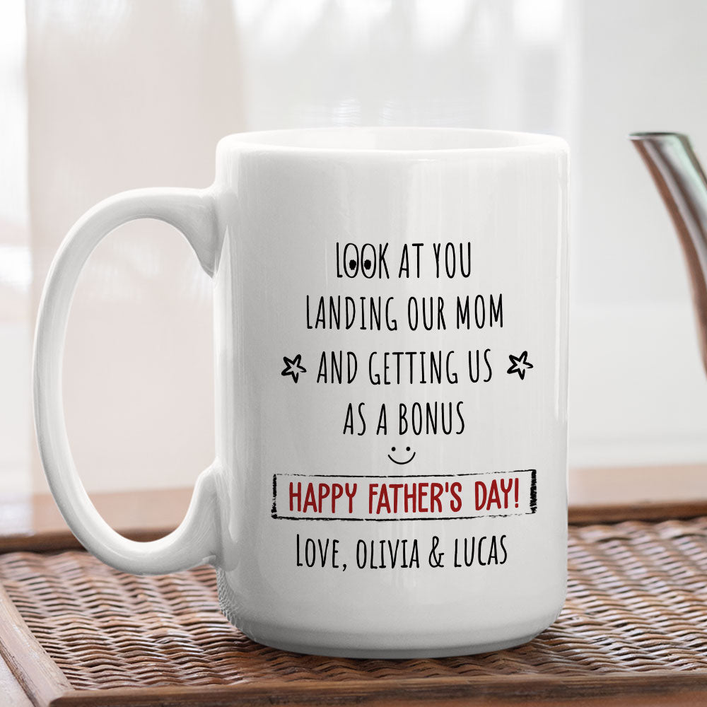 Custom Christmas & Birthday Keepsake Gift • Best Bonus Dad Ever - Personalized Coffee Mug