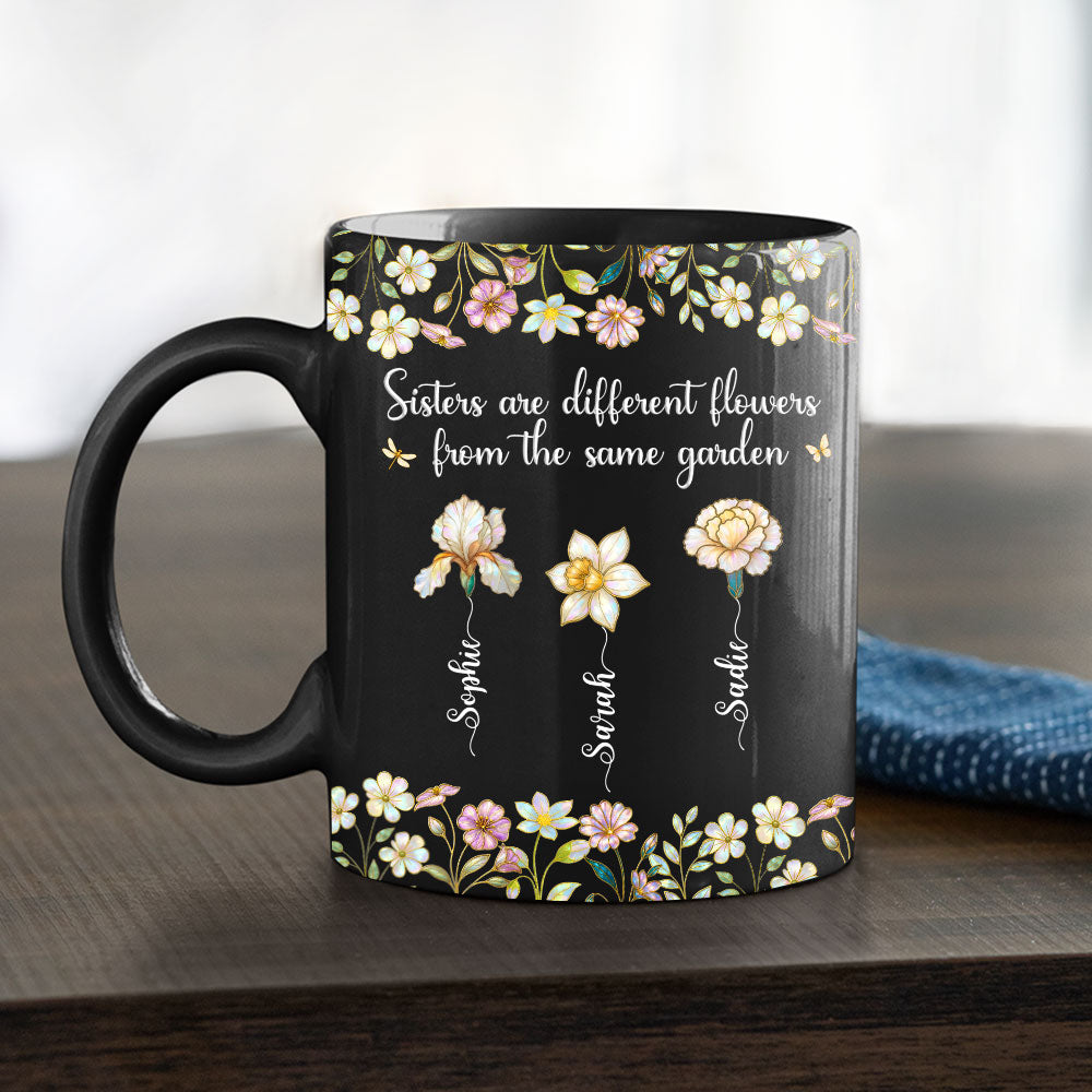 Custom Name & Birth Flower Birthday, Christmas Gift for Sister • Joyful Sister Moments - Personalized Coffee Mug