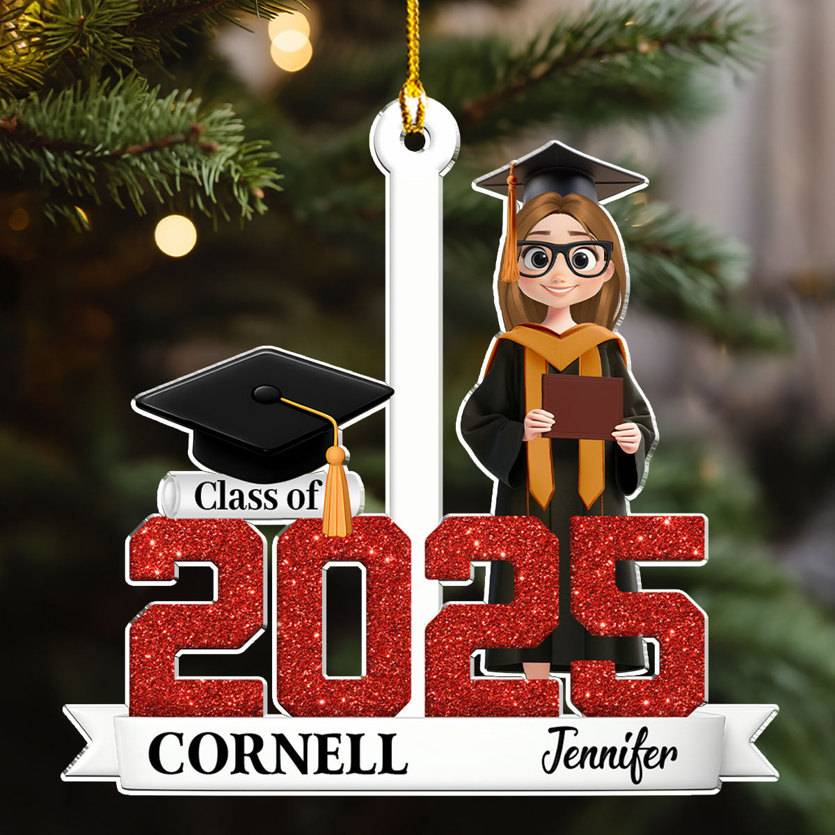 Custom Family Ornament, Christmas Gift for Family Members •  With Flying Colors - Personalized 3D Effect Acrylic Ornament