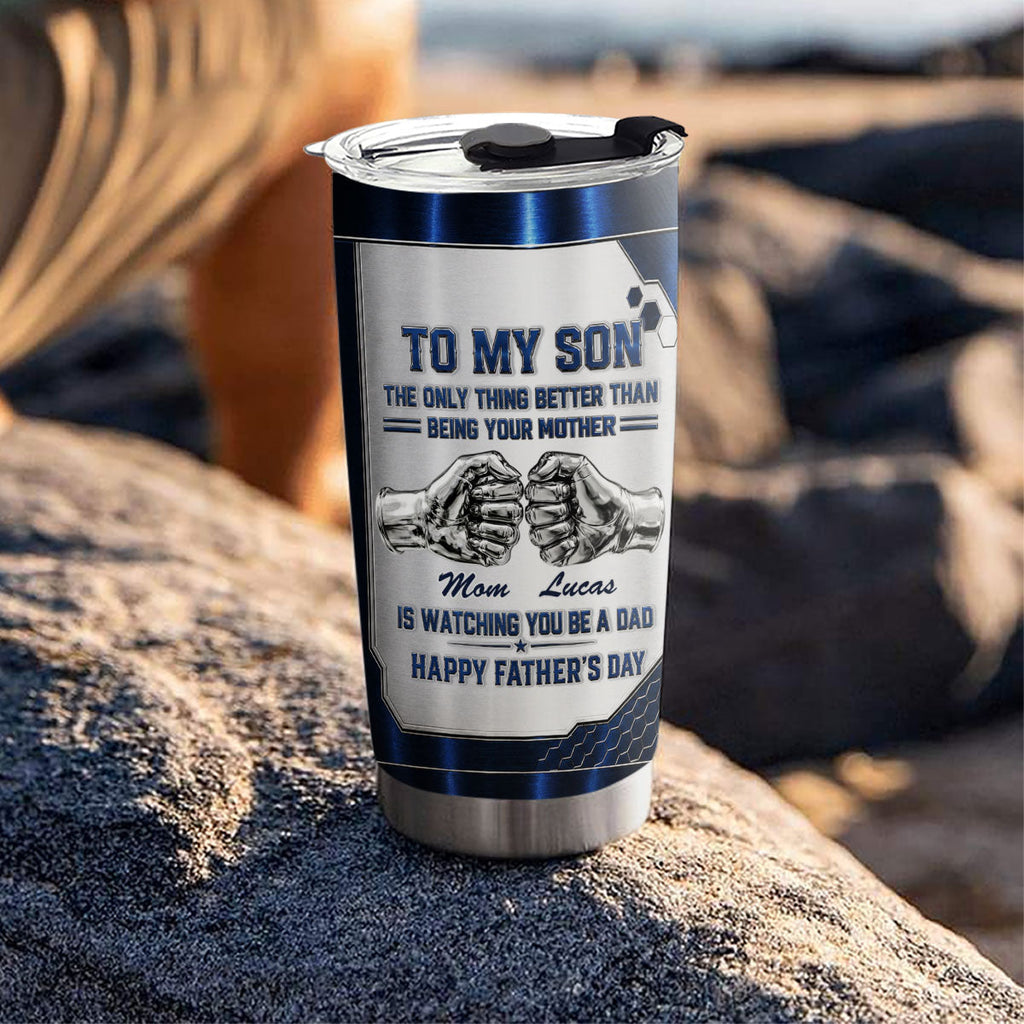 Custom Father's Day Birthday Gifts For Son • Watching My Son 2 - Personalized 3D Effect Tumbler