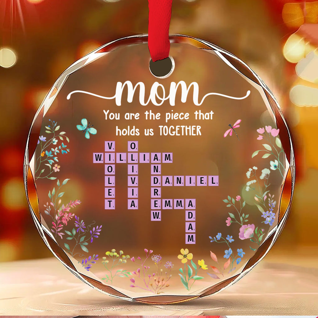 Custom Family Ornament, Christmas Gift for Family Members •  Mom Holds Us Together - Personalized Glass Ornament