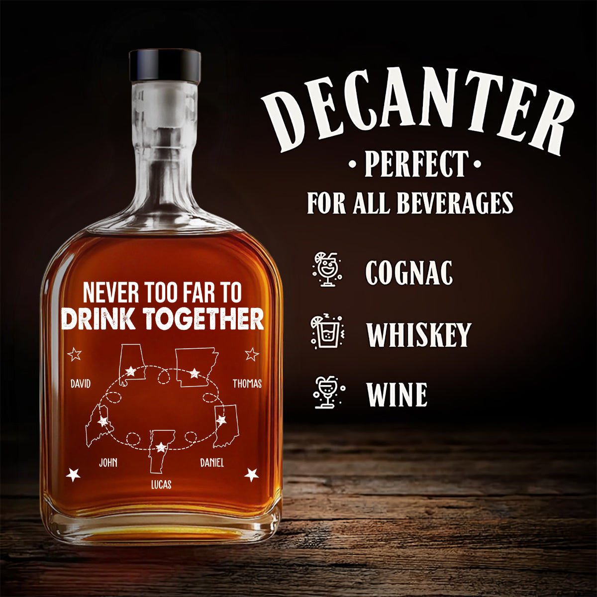 Never Too Far - Personalized Spirits Decanter