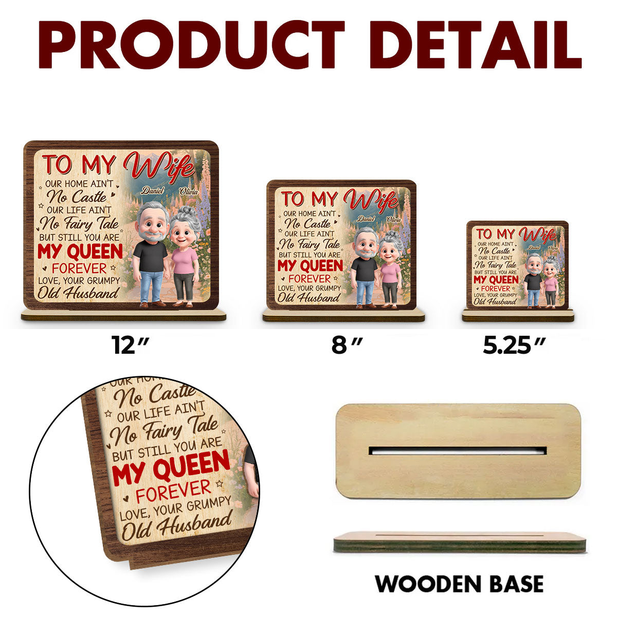 Custom Decor for Wife, Gift for Her • Still My Queen - Personalized 2-Layer Wood Plaque With Flat Base