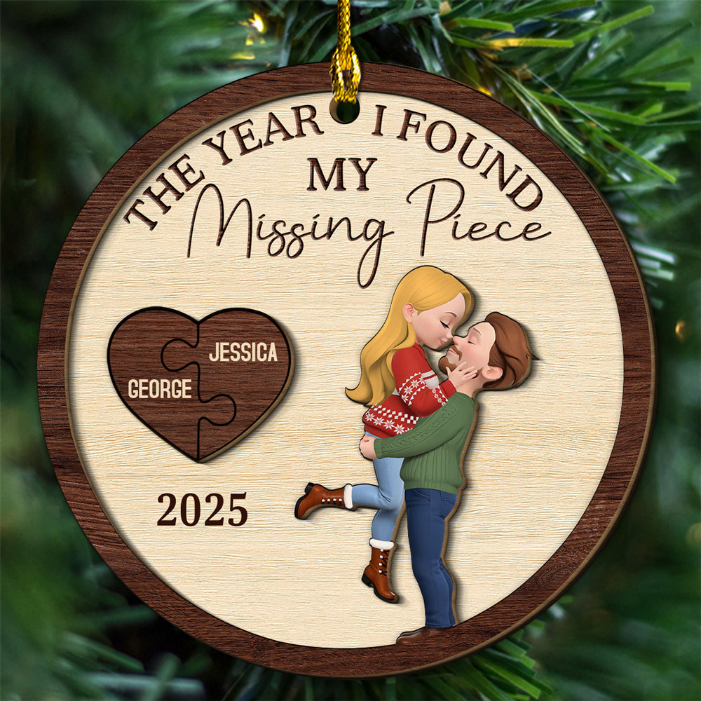 Custom Couple Christmas Ornament, Anniversary Gift •  My Heart Found Its Match - Personalized Freeshape 2-Layered Wood Ornament