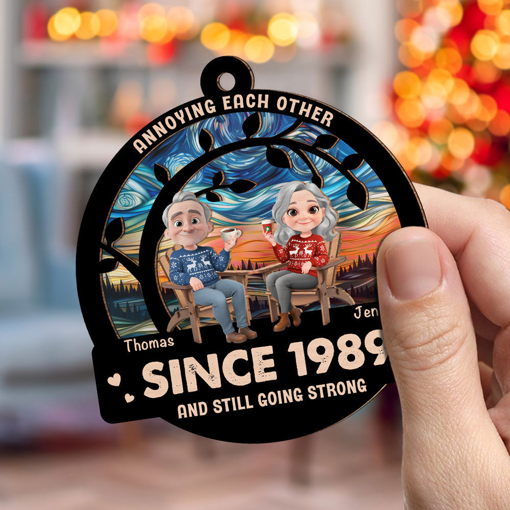 Custom Couple Christmas Ornament, Anniversary Gift •  Love Still Going Strong - Personalized Suncatcher Ornament