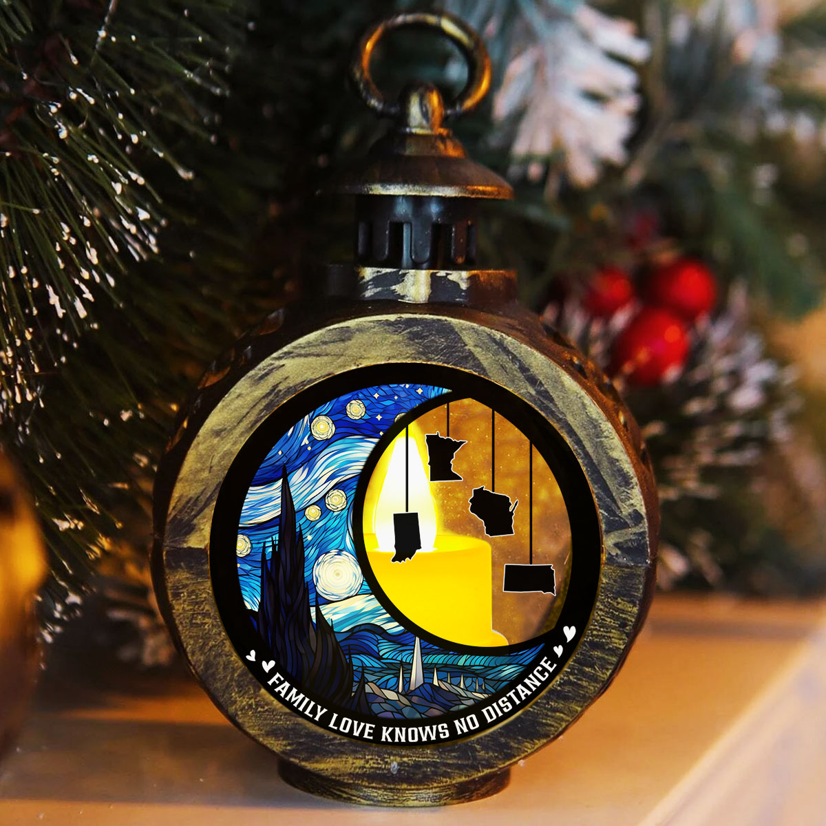 Custom Family Christmas Gifts, Holiday Decor • Family Love Knows No Distance Ver 2 - Personalized Christmas Lantern