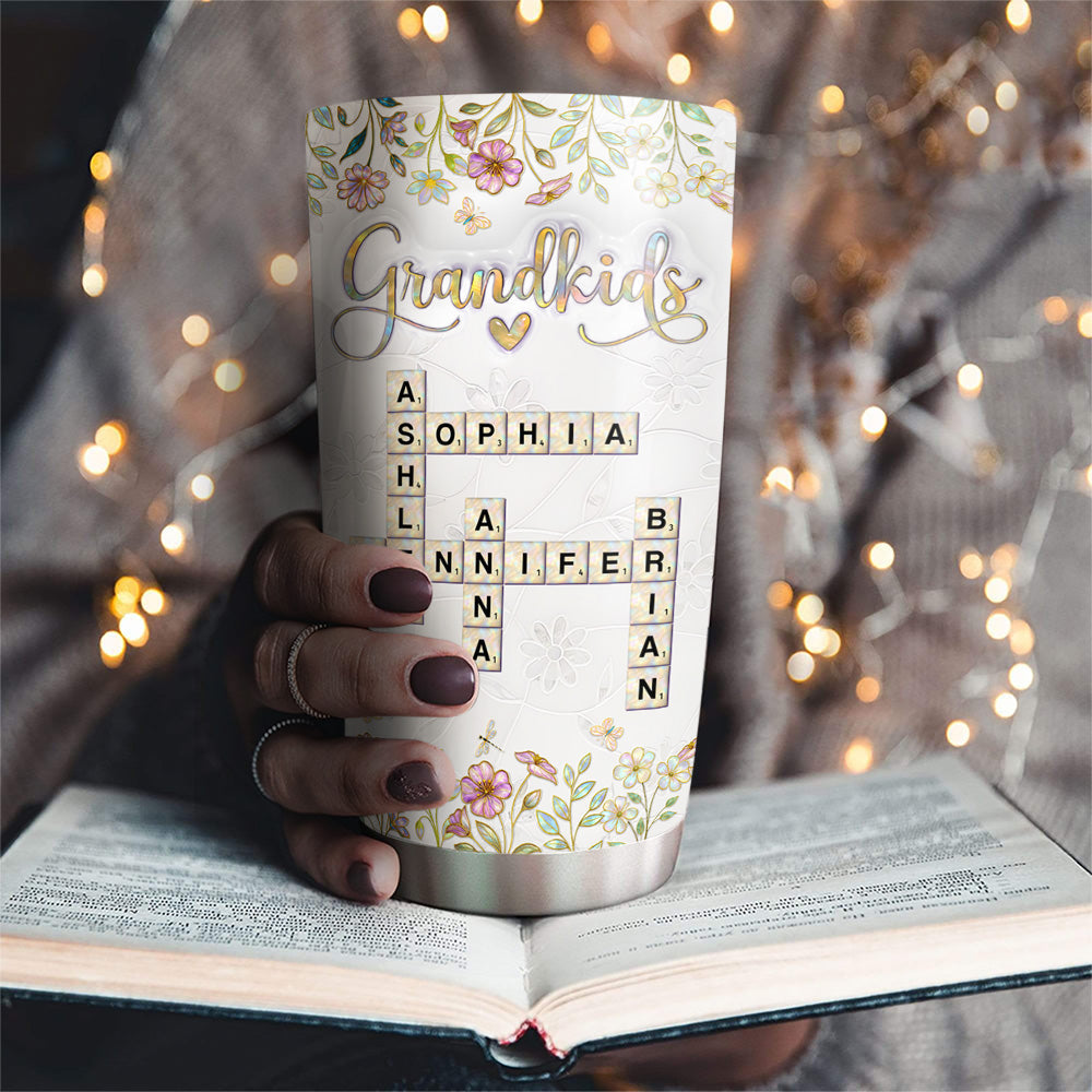 Custom Christmas Birthday Gifts For Grandma • Love My Grandkids Crossword Mother Of Pearl - Personalized 3D Inflated Effect Tumbler