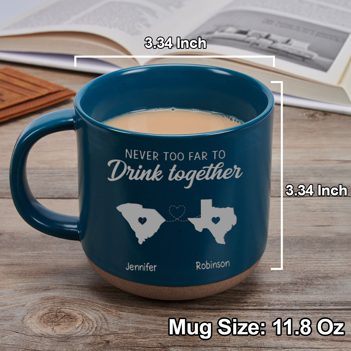 Custom Best Friend, Christmas & Birthday Friendship Keepsake Gift • Never Too Far To Drink Together- Personalized Pottery Mug