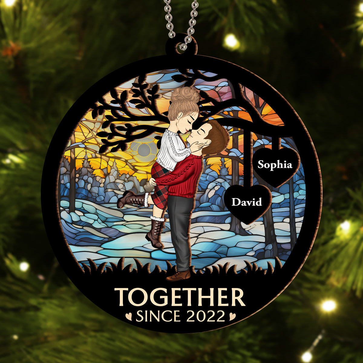 Custom Couple Christmas Ornament, Anniversary Gift •  Christmas Together - Personalized Suncatcher Ornament
