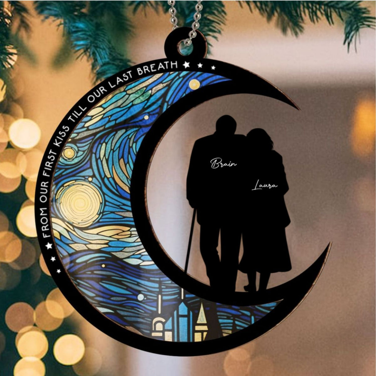 Custom Memorial Christmas Ornament, Sympathy Keepsake •  From Our First Kiss Till Our Last Breath - Personalized Suncatcher Ornament