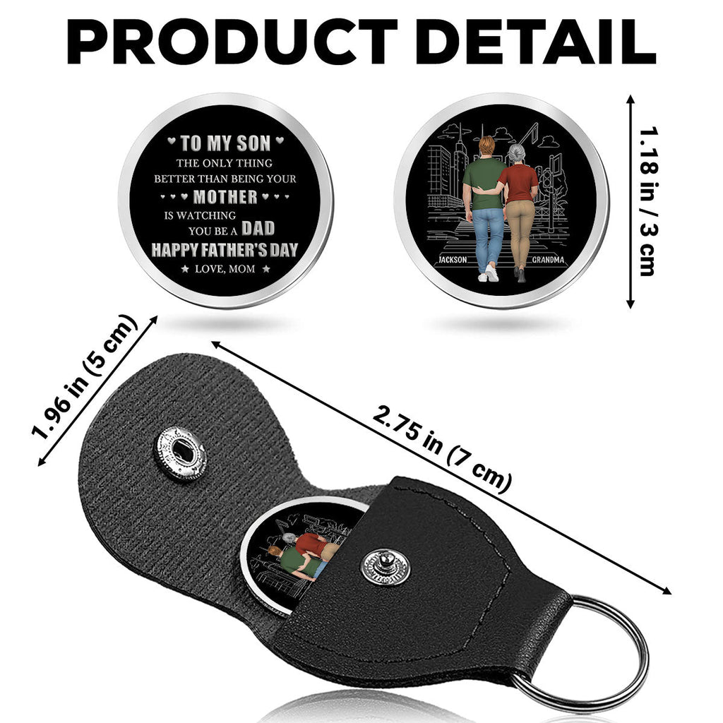 Custom Son Coin Keychain, Father's Day Birthday Gifts • Watching You Grow - Personalized Pocket Hug