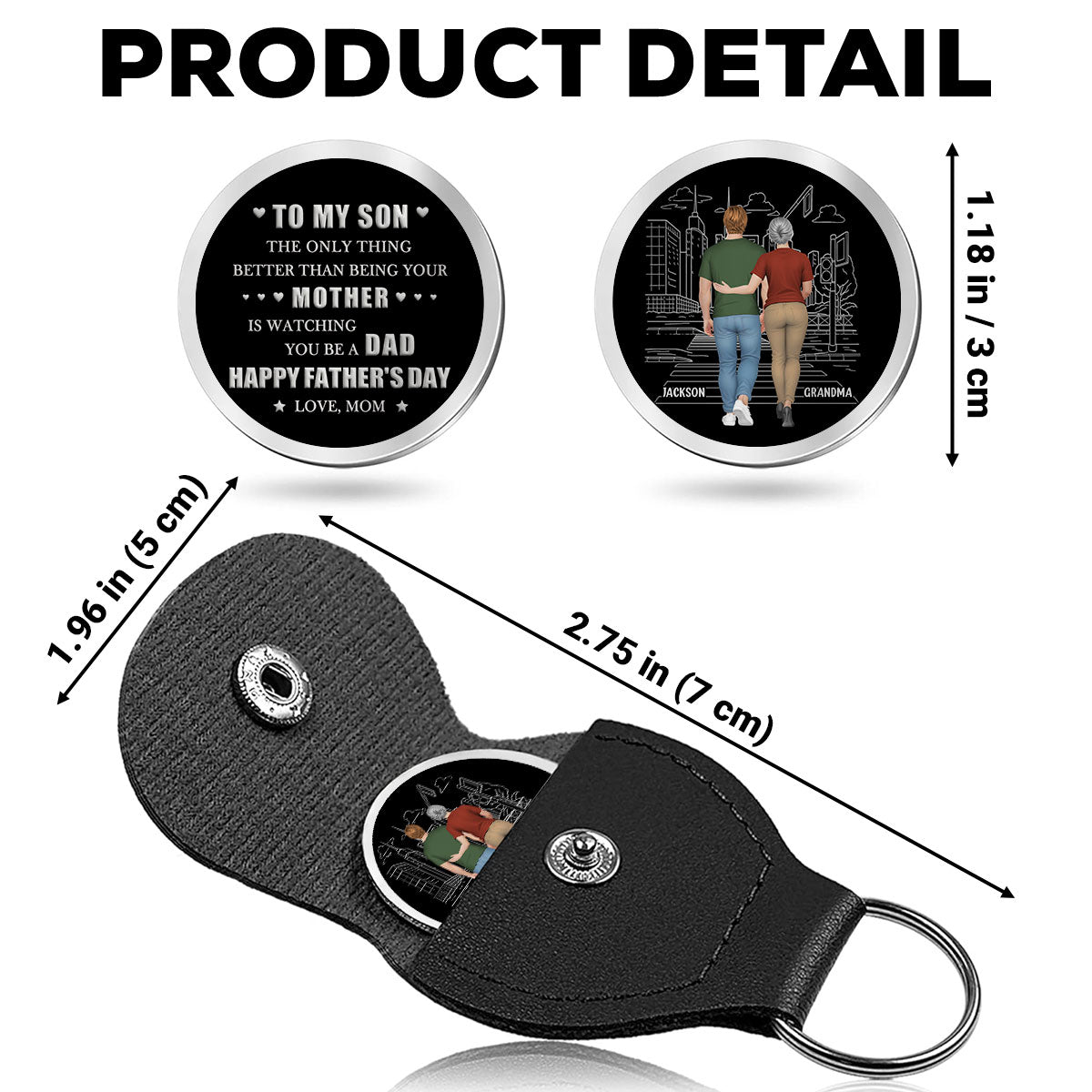 Custom Son Coin Keychain, Father's Day Birthday Gifts • Watching You Grow - Personalized Pocket Hug