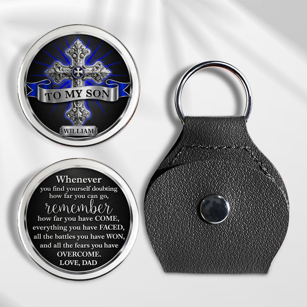 Custom Son Coin Keychain, Christian Gift, Faith Keepsake • The Strongest Man - Personalized 3D Effect Pocket Hug