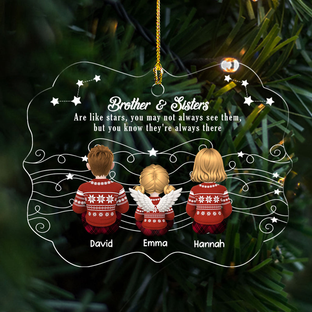 Custom Brothers & Sisters Christmas Ornament •  Always Linked Beyond The Sky - Personalized Acrylic Ornament