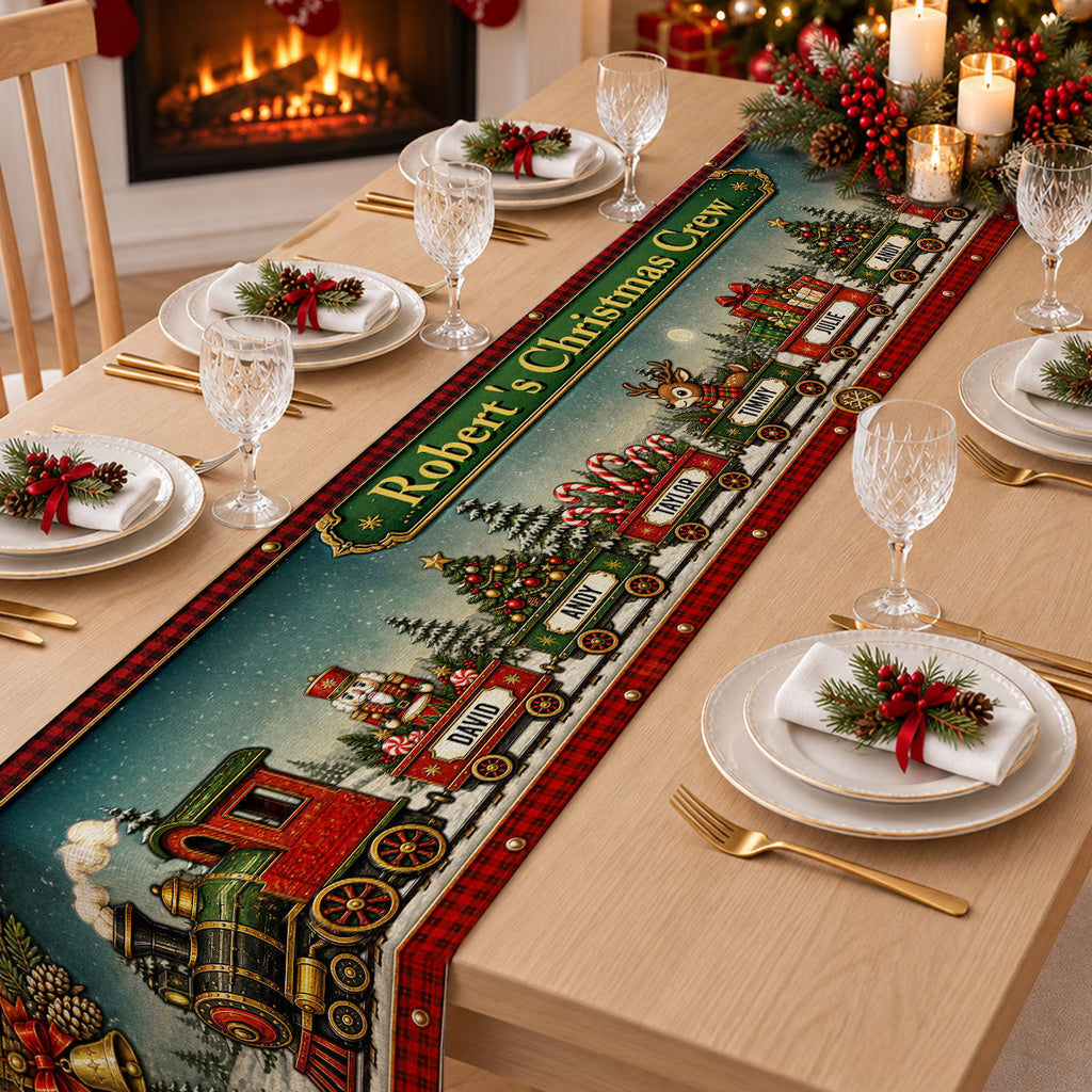 Custom Family Name Christmas Gifts, Holiday Decor Gift • Christmas Train Family - Personalized Table Runner