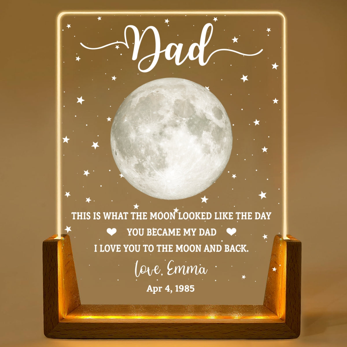 Custom Father's Day Gift for Dad Grandpa • This Is What The Moon Looked Like - Personalized Night Light