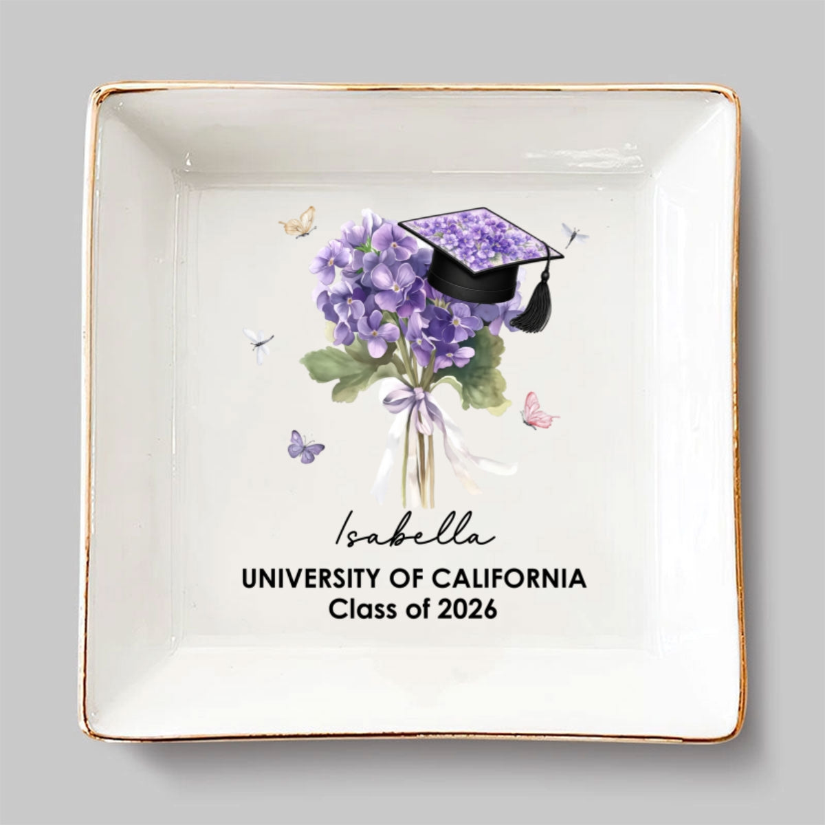 Custom Class of 2026 Trinket Dish, Graduation Gift For Her • Her Graduation Bloom - Personalized Jewelry Dish