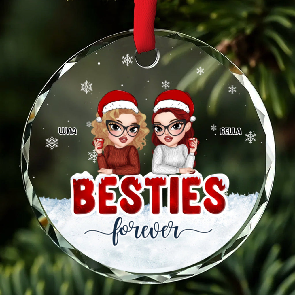 Custom Friendship Christmas Ornament, Best Friend Gift •  Forever Be My Bestie - Personalized Glass Ornament