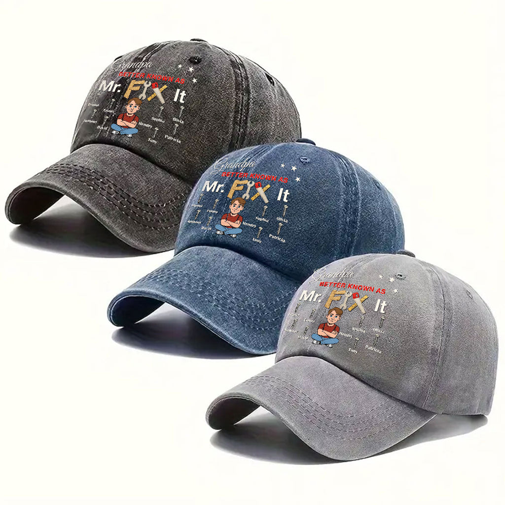 Custom Christmas Headwear Birthday Gifts for Grandpa • Mr Fix It - Personalized Vintage Washed Denim Cap