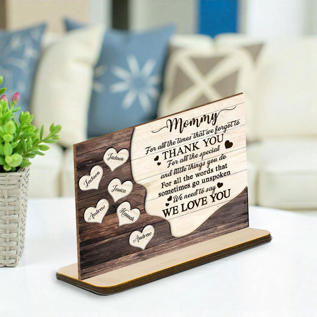 Custom Mother's Day Decor, Gift for Mom & Grandma • Thank You Mommy - Personalized 2-Layer Wood Plaque With Flat Base