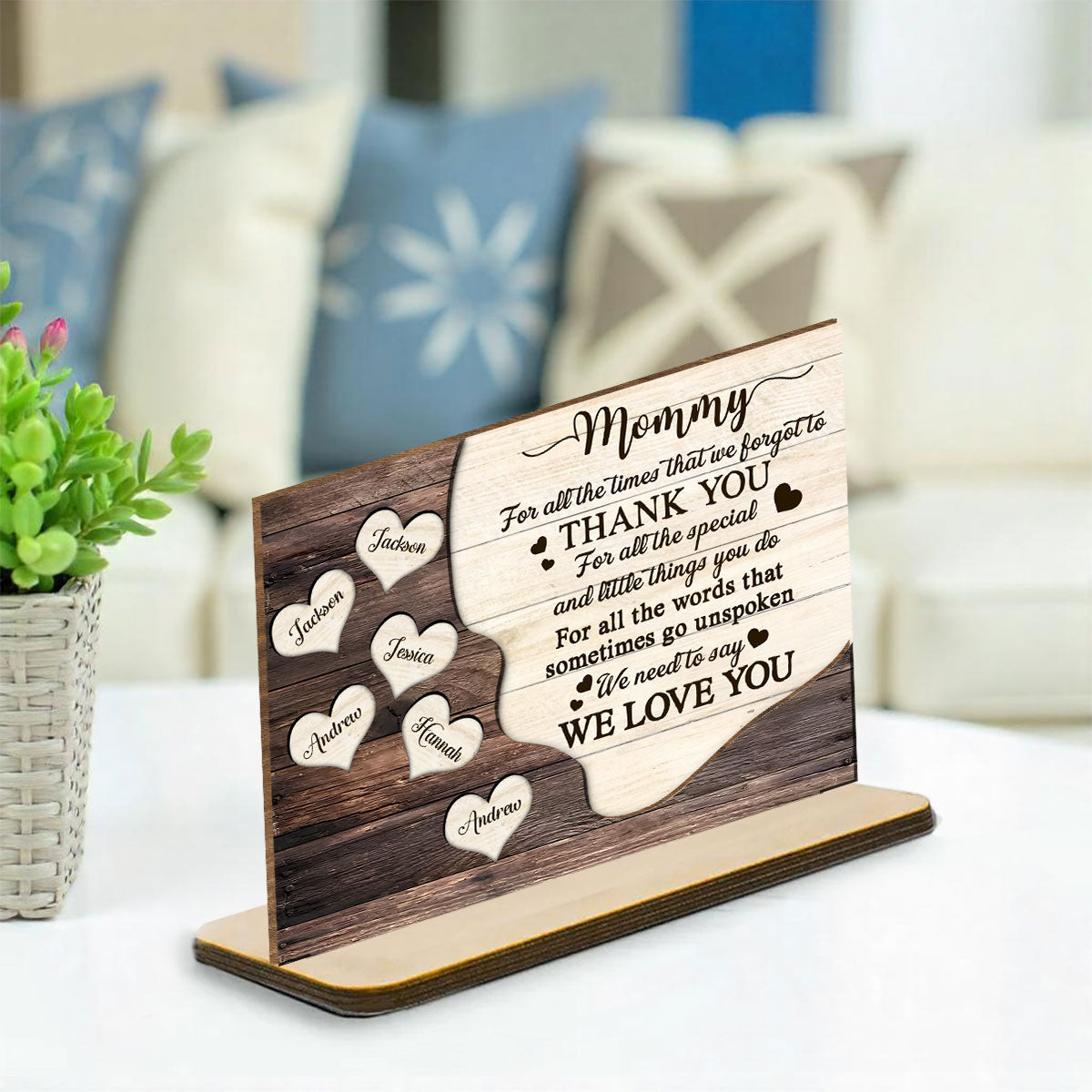 Custom Mother's Day Decor, Gift for Mom & Grandma • Thank You Mommy - Personalized 2-Layer Wood Plaque With Flat Base