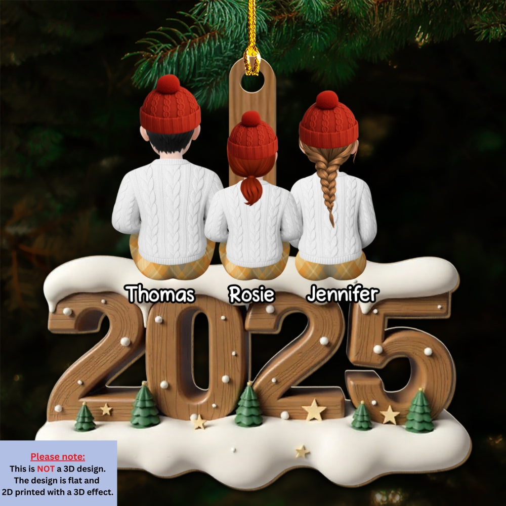 Custom Family Ornament, Christmas Gift for Family Members •  Little Family Now Onwards - Personalized 3D Effect Wood Ornament